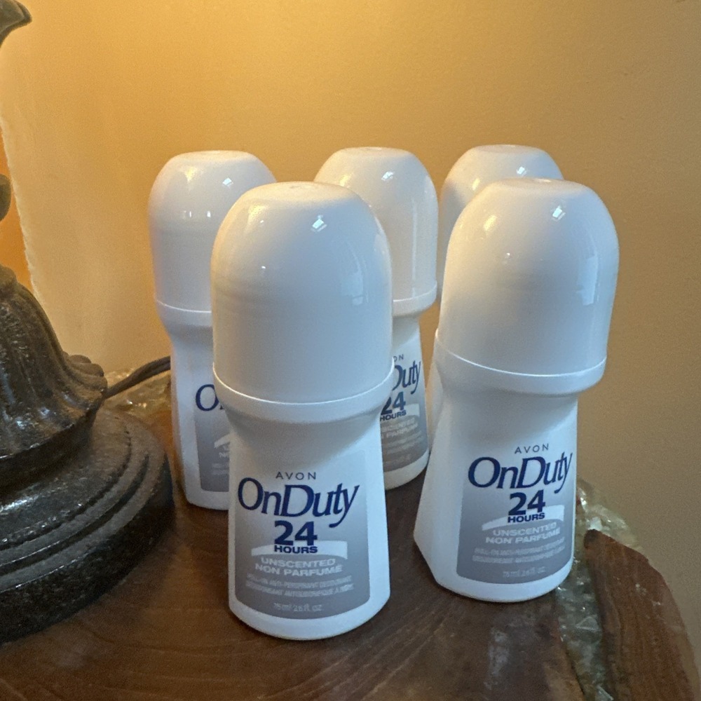 (5) Avon ON DUTY 24 Hour Unscented Roll-On Antiperspirant Deodorant 2.6 oz